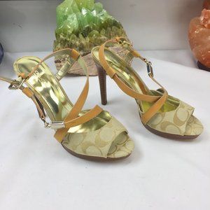 Coach Tan Leather Classic Heel Platform strap wood